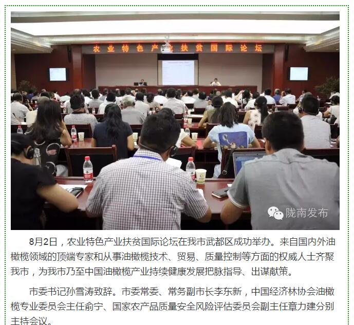 大腕齊聚農(nóng)業(yè)特色產(chǎn)業(yè)扶貧國際論壇，“把脈”隴南油橄欖發(fā)展