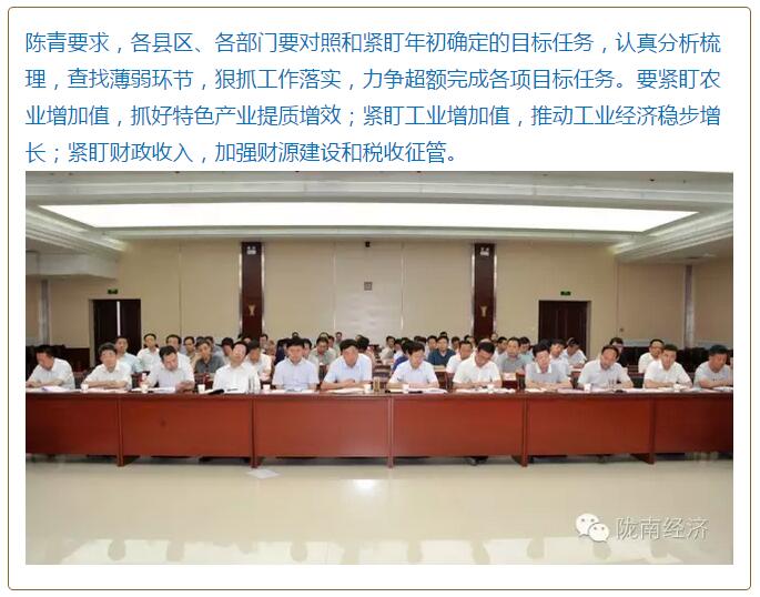 陳青在市政府全體會議上強(qiáng)調(diào)：緊盯一個目標(biāo)抓好九大任務(wù)落實(shí)強(qiáng)化三項(xiàng)保障，確保全市經(jīng)濟(jì)社會持續(xù)快速發(fā)展